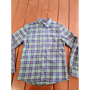 Zara Men's Blue & Green‎ Plaid Button Up Long Sleeve Flannel Shirt. Size M